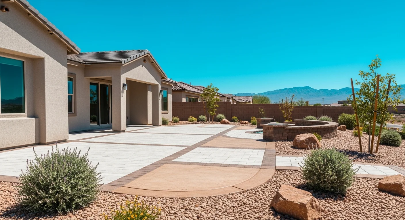 Residential home in Las Vegas neighborhood with desert landscaping and clear blue sky.